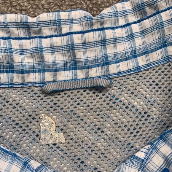 Columbia Shirt Men Large Blue White Gingham Short Sleeve Check Collar Button Up - Picture 7 of 12